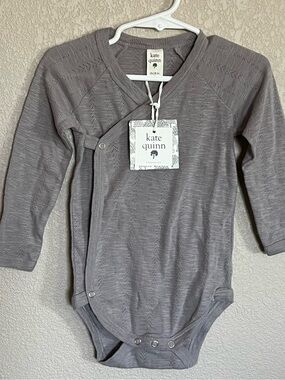 kate quinn Gray Long-Sleeve Wrap One-Piece Bodysuit